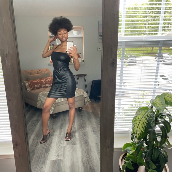 Black Faux Latex Mini Dress - Picture 3 of 9